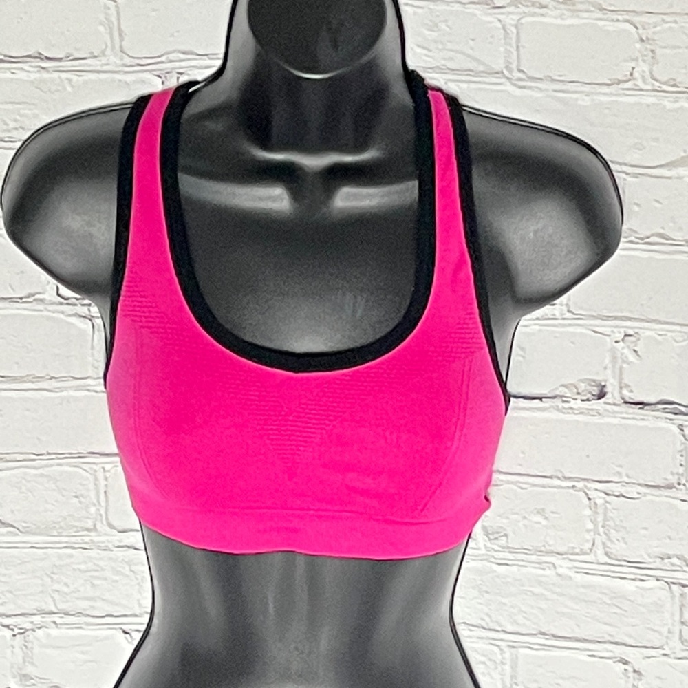 Vibrant Pink Sports Bra with Black Trim